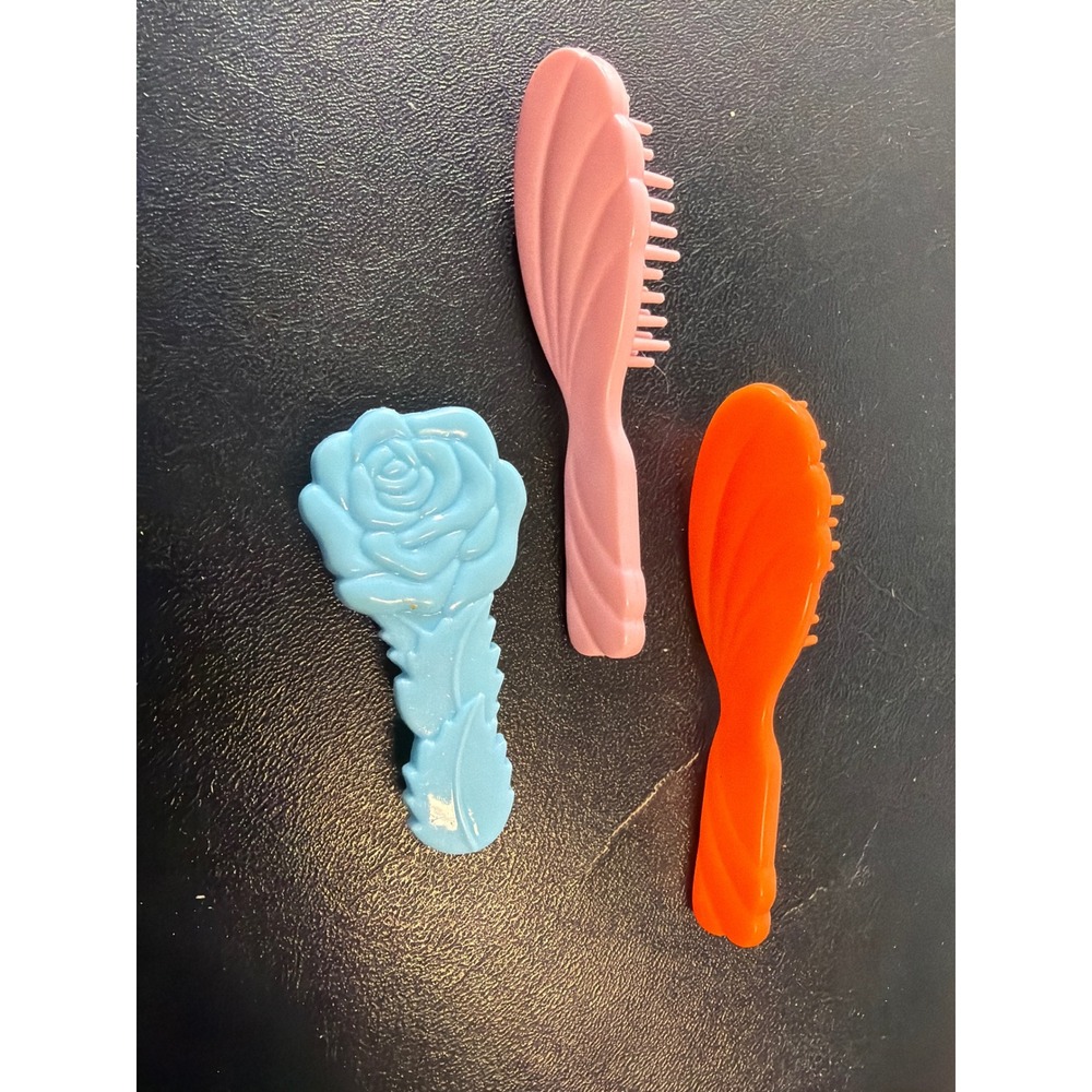 Vintage Barbie Doll Hair Brushes Set of 3 Pink Orange Blue Rose Mattel Accessory